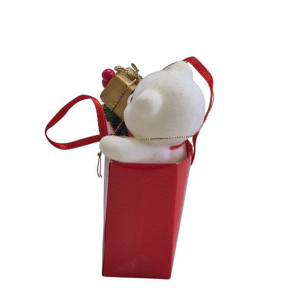 Holiday Bear Ornament In Red Gift Bag With "Cheers!" Message - Picture 2 of 4